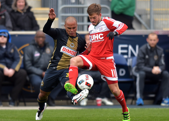 Kelyn Rowe (right) in a game against the Philadelphia Union | Drew Hallowell - Getty Images