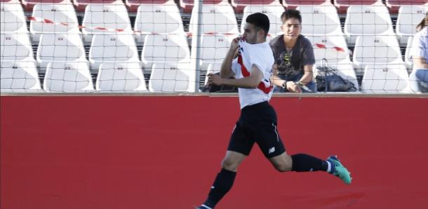 Lara celebra el gol de la victoria ante el Nàstic de Tarragona. | Imagen: Sevilla Atlético y Cantera del Sevilla Fútbol Club.