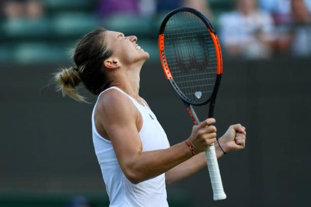 Simona Halep celebrates her second victory of Wimbledon (Getty/Shaun Botterill)