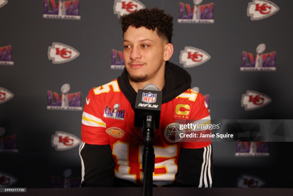 Patrick Mahomes of the <strong><a  data-cke-saved-href='https://www.vavel.com/en-us/nfl/2024/01/29/1170462-analysissan-francisco-49ers-34-31-detroit-lions.html' href='https://www.vavel.com/en-us/nfl/2024/01/29/1170462-analysissan-francisco-49ers-34-31-detroit-lions.html'><strong><a  data-cke-saved-href='https://www.vavel.com/en-us/nfl/2024/01/16/1168860-buffalo-bills-31-17-pittsburgh-steelers-bills-brave-the-weather-to-win.html' href='https://www.vavel.com/en-us/nfl/2024/01/16/1168860-buffalo-bills-31-17-pittsburgh-steelers-bills-brave-the-weather-to-win.html'>Kansas City</a></strong> Chiefs</a></strong> speaks to the media during <strong><a  data-cke-saved-href='https://www.vavel.com/en-us/nfl/2024/01/29/1170462-analysissan-francisco-49ers-34-31-detroit-lions.html' href='https://www.vavel.com/en-us/nfl/2024/01/29/1170462-analysissan-francisco-49ers-34-31-detroit-lions.html'><strong><a  data-cke-saved-href='https://www.vavel.com/en-us/nfl/2024/02/06/1171404-super-bowl-lviii-previewchiefs-vs-49ers-in-search-of-the-dream.html' href='https://www.vavel.com/en-us/nfl/2024/02/06/1171404-super-bowl-lviii-previewchiefs-vs-49ers-in-search-of-the-dream.html'>Kansas City</a></strong> Chiefs</a></strong> media availability ahead of <strong><a  data-cke-saved-href='https://www.vavel.com/en-us/nfl/2024/02/06/1171400-sanfrancisco-49ers-what-should-you-expect-from-the-nfc-champions.html' href='https://www.vavel.com/en-us/nfl/2024/02/06/1171400-sanfrancisco-49ers-what-should-you-expect-from-the-nfc-champions.html'>Super Bowl</a></strong> LVIII at Westin Lake Las Vegas Resort and Spa on February 08, 2024 in Henderson, Nevada. (Photo by Jamie Squire/Getty Images)