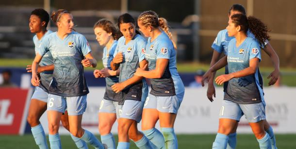 Hayes, Killion, Corbox, Kerr, Tiernan, Rodrigue, for Sky Blue FC l Photo: Robyn McNeil/ ISI Photos