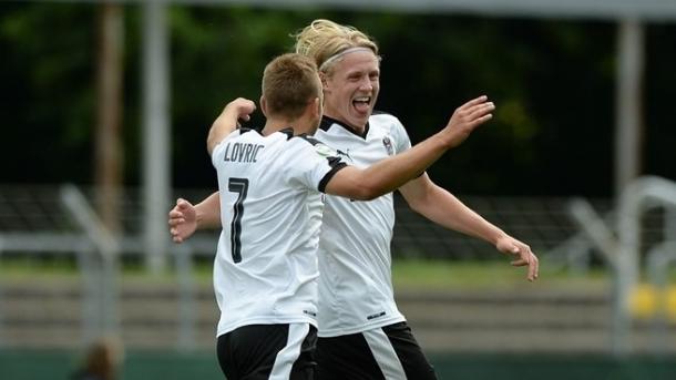 Schalger and Lovric celebrate. | Image credit: Sportsfile - UEFA