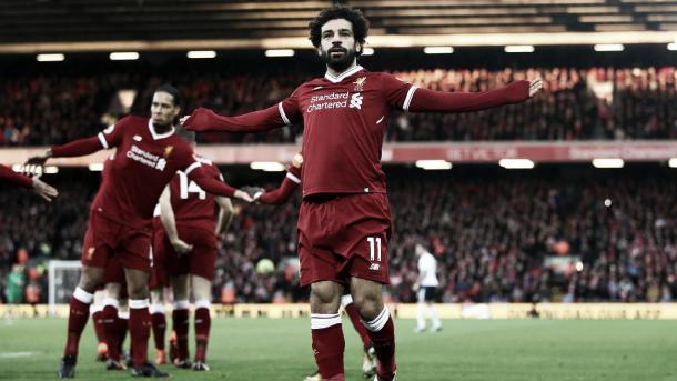 Salah celebra el gran gol ante Tottenham. Foto: Premier League.