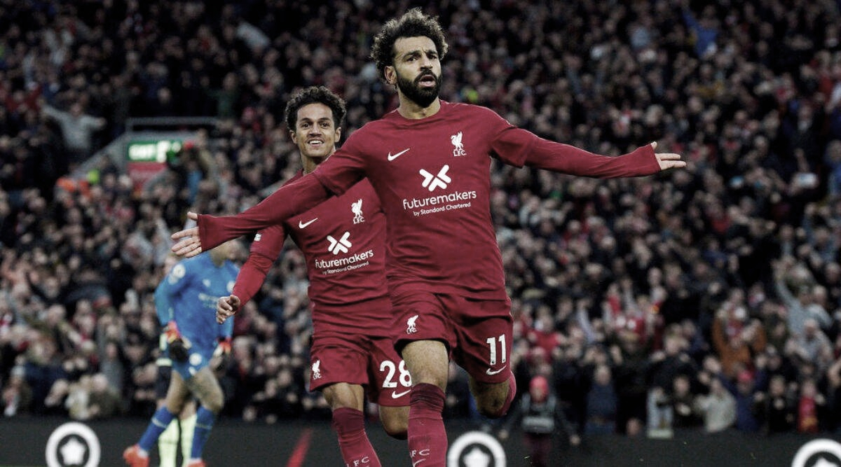 Mohamed Salah celebra tras marcar el primer gol de Liverpool I Fuente: Getty Images