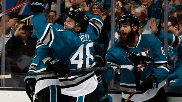 The aging San Jose Sharks are hoping to celebrate making the postseason again this season. (Photo: nhl.com)