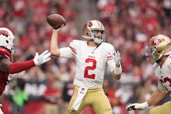 Quarterback Brian Hoyer #2 of the San Francisco 49ers throws a pass. |Source: Christian Petersen/Getty Images North America|