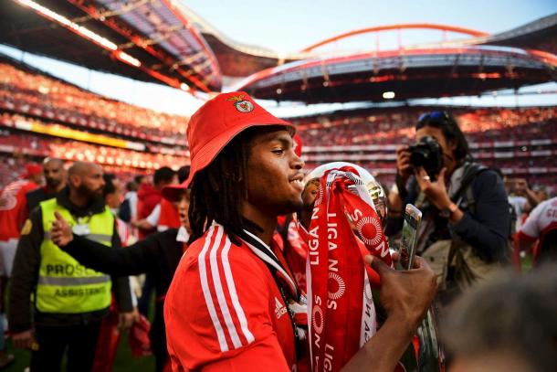 Despite being suspended, Sanches joined in with Benfica's title celebrations. (Source: Sun)