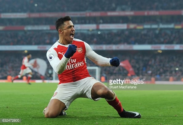 Sanchez celebrating his last gasp winner against Burnley last time out in the league. (Image by Getty Images/Stuart MacFarlane)