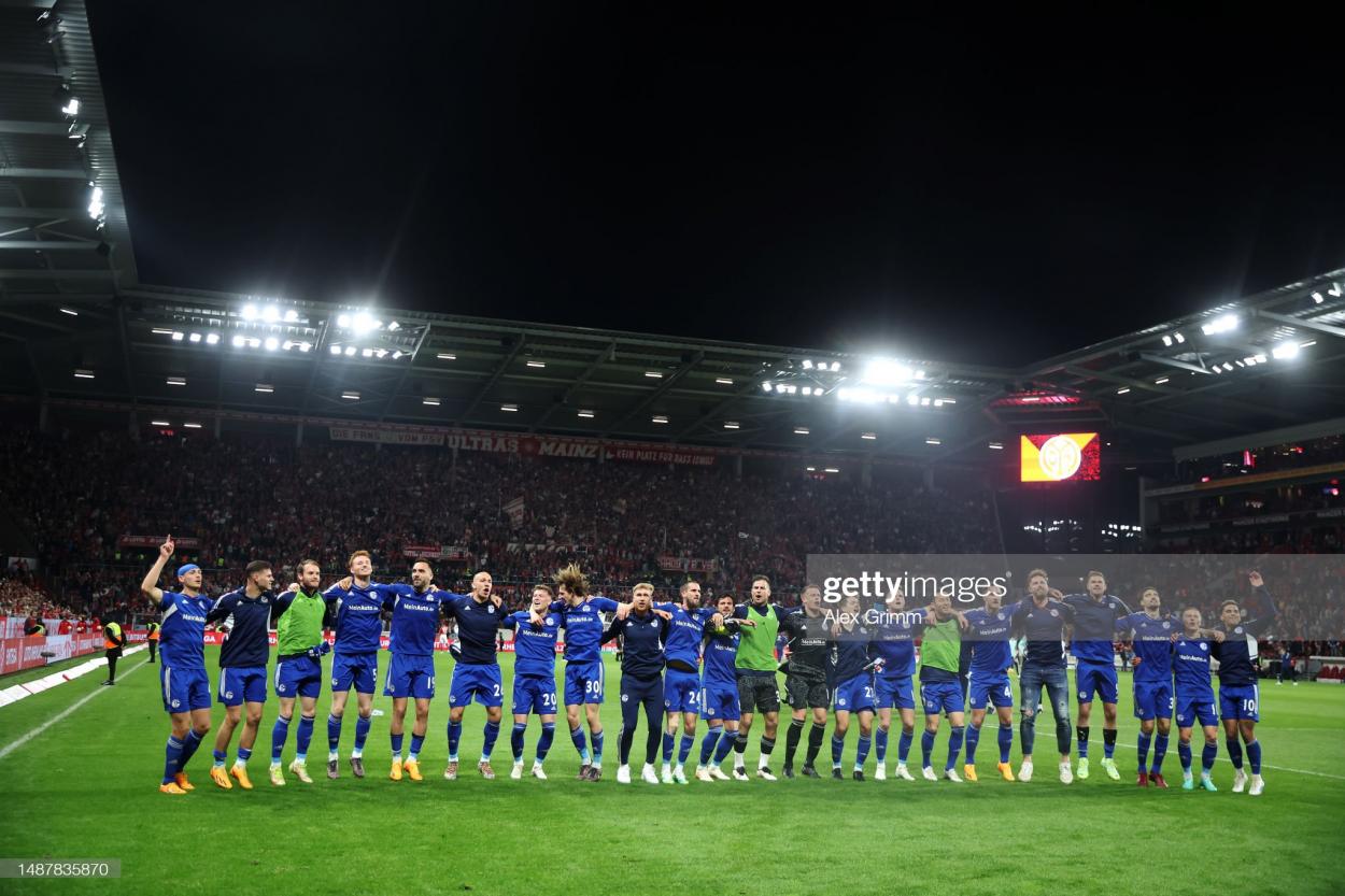 Schalke celebrate their last minute win over Mainz last weekend PHOTO CREDIT: Alex Grimm