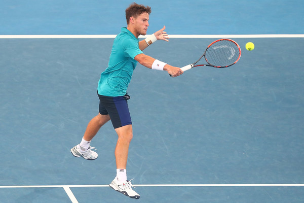 Deigo Schwartzman hits a backhand during his second round loss. Photo: Chris Hyde/Getty Images