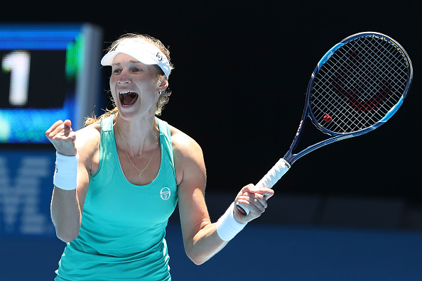 Ekaterina Makarova celebrates her third round win over Dominika Cibulkova (Getty/Scott Barbour)