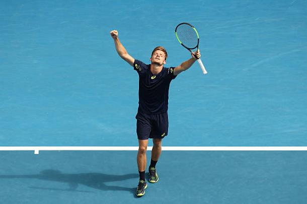 David Goffin celebrates his fourth round win over Dominic Thiem at the Australian Open earlier this year (Getty/Scott Barbour)