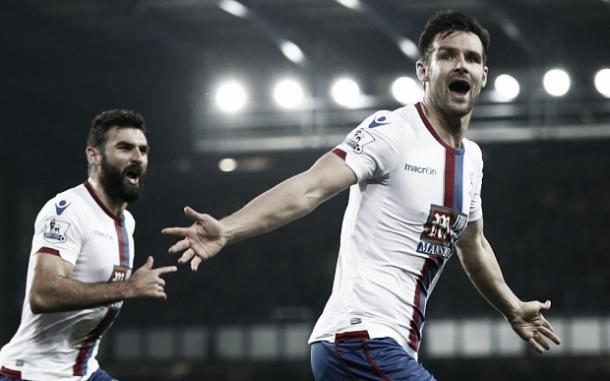 Scott Dann celebrates after scoring against Everton on Monday night. (Image: Getty Images)