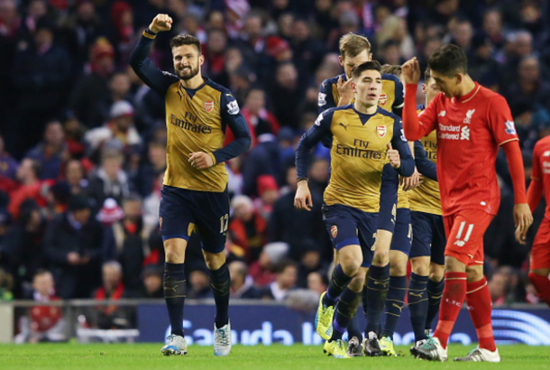 Giroud after making it 2-2 from a corner kick. (Picture: Getty Images)