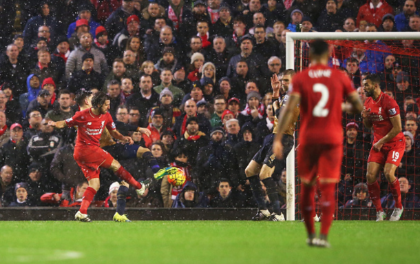 Allen's late volley brings Liverpool level. (Picture: Getty Images)