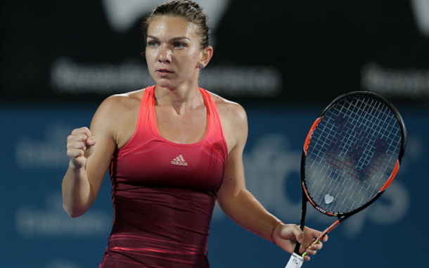 Simona Halep of Romania celebrates winning a point in her semi-final match against Svetlana Kuznetsova of Russia during day five of the 2016 Sydney International at Sydney Olympic Park Tennis Centre on January 14, 2016 in Sydney, Australia. (Photo by Mark Metcalfe/Getty Images)