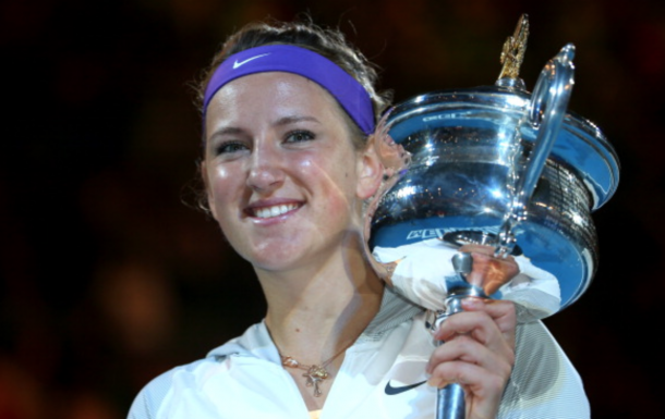 Victoria Azarenka of Belarus poses with the Daphne Akhurst Memorial Cup after winning her women's final match against Na Li of Chinaduring day thirteen of the 2013 Australian Open at Melbourne Park on January 26, 2013 in Melbourne, Australia. (Photo by Quinn Rooney/Getty Images)