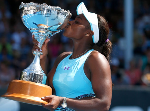 Sloane Stephens of the USA poses with the trophy after winning her singles final match against Julia Joerges of Germany during day six of the 2016 ASB Classic at the ASB Tennis Arena on January 9, 2016 in Auckland, New Zealand. (Photo by Phil Walter/Getty Images)