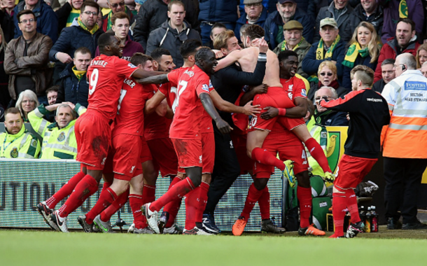 Klopp celebrates Lallana's late winner with his squad. (Picture: Getty Images)