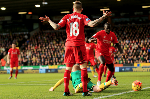 Moreno gives away the penalty, fouling Naismith. (Picture: Getty Images)