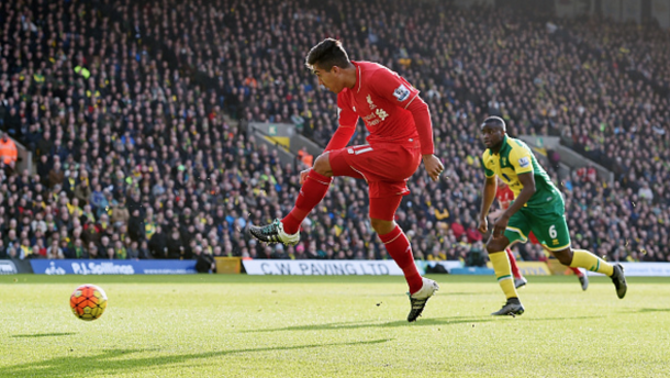 Firmino scores the first of a brace at Norwich. (Picture: Getty Images)
