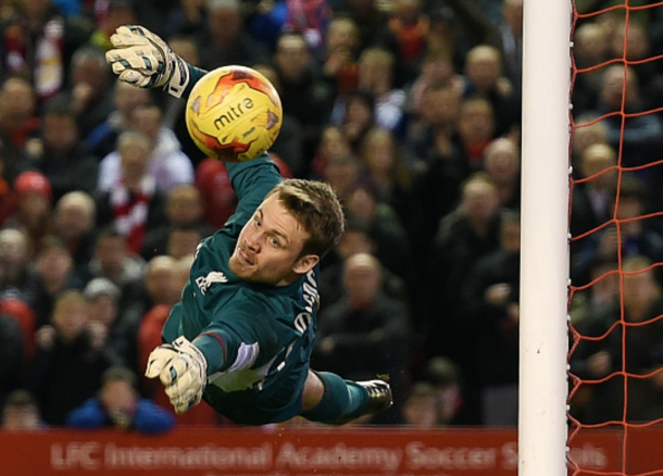 Mignolet saves Marc Muniesa's penalty in the Reds' 6-5 shootout win. (Picture: Getty Images)