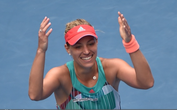 Germany's Angelique Kerber celebrates her win against Belarus's Victoria Azarenka during their women's singles on day ten of the 2016 Australian Open tennis tournament in Melbourne on January 27, 2016. PAUL CROCK/AFP/Getty Images