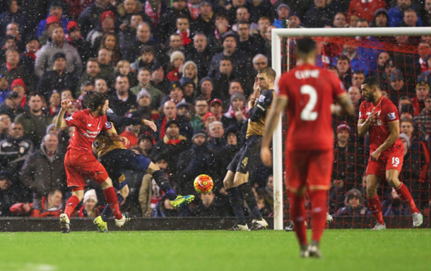 Joe Allen scores a dramatic late equaliser against Arsenal in the Premier League. Source (Getty Images)