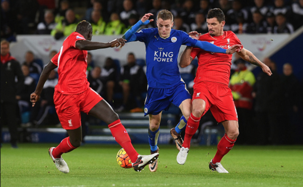 Vardy caused Lovren and Sakho all ends of problems throughout the evening. (Picture: Getty Images)