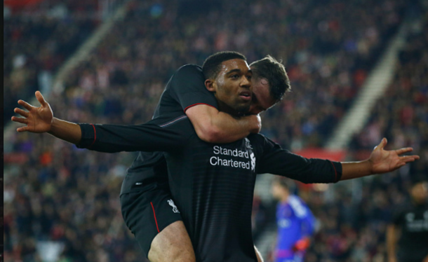 Ibe celebrates his goal at Southampton in the League Cup. (Picture: Getty)