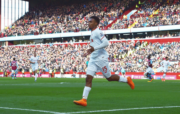 Sturridge wheels away in jubilation after opening the scoring at Villa Park. (Picture: Getty Images)