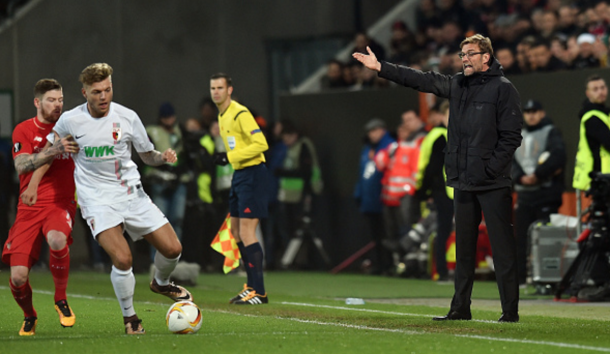 Klopp angrily barks instructions at his players at the WWK Arena. (Picture: Getty Images)