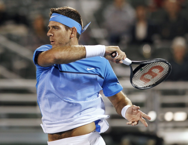 Del Potro follows through after a forehand winner. Credit: HT Sports
