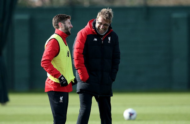 Klopp enjoys a laugh with Adam Lallana, who returned to first-team training on Friday. (Picture: Getty Images)