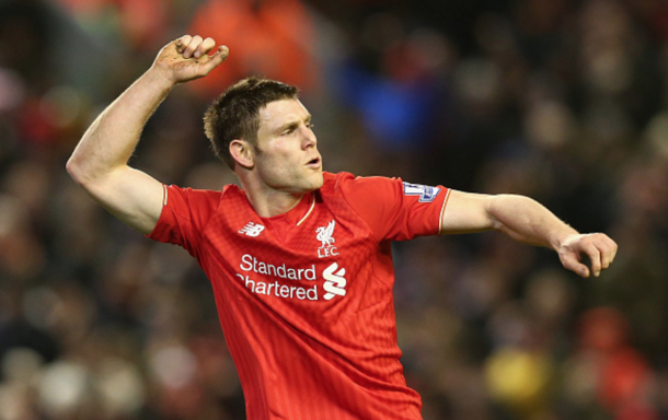 Milner celebrates the goal which made it 2-0 to Liverpool. (Picture: Getty Images)