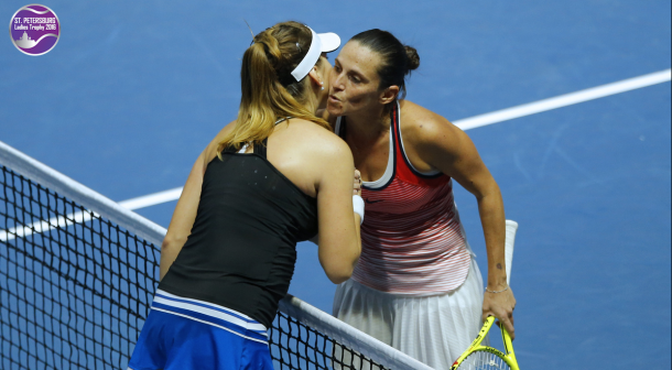 Roberta Vinci and Belinda Bencic at the net after their final. Photo: St. Petersburg Ladies Trophy