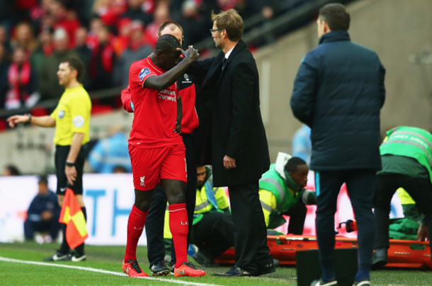 Sakho was frustrated after being substituted as a precaution in the cup final. (Picture: Getty Images)