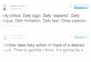 John Cena's 'cryptic' messages on his Twitter page (image: Twitter/Joellampkin)