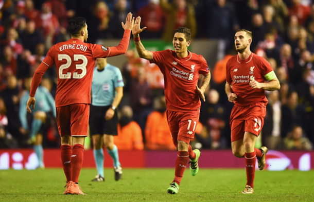 Can celebrates with Firmino after the Brazilian's goal made it 2-0 on the night. (Picture: Getty Images)