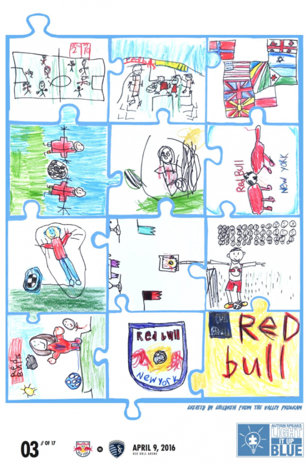The match day poster was designed by students affected by Autism at the Valley Program in Demarest, New Jersey