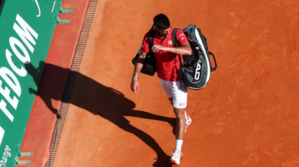 Novak Djokovic of Serbia leaves the court following defeat during his second round match against Jiri Vesely of the Czech Republic on day four of the Monte Carlo Rolex Masters at Monte-Carlo Sporting Club on April 13, 2016 in Monte-Carlo, Monaco. (Photo by Michael Steele/Getty Images)