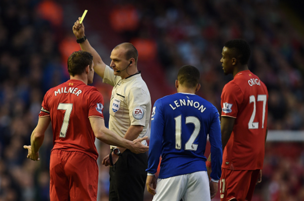 James Milner goes into the book early on. (Picture: Getty Images)