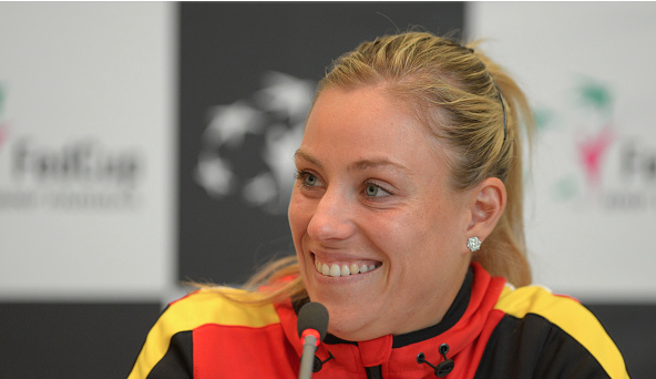 Kerber speaks to the media at the Fed Cup.  Photo Courtesy: Bogarts | Thomas Eisenhuth