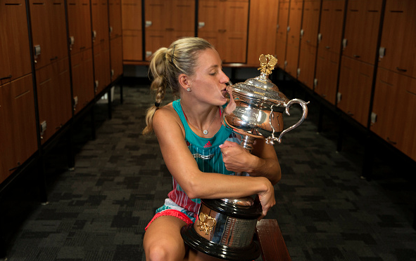 Kerber poses with her Australian Open champion's trophy.  Photo Courtesy: Getty Images Sport | Handout