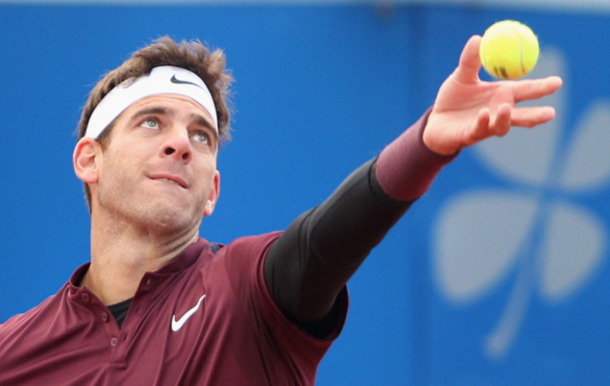 Argentina's Juan Martin del Potro serves during his second round match against Germany's Dustin Brown during the BMW Open tennis tournament at Iphitos tennis club on April 27, 2016 in Munich, Germany. (Photo by Alexandra Beier/Getty Images for BMW)