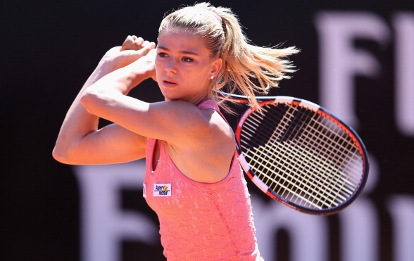 Camila Giorgi hitting a backhand during last years Internazionali BNL d'Italia. Photo:Getty Images/Julian Finney