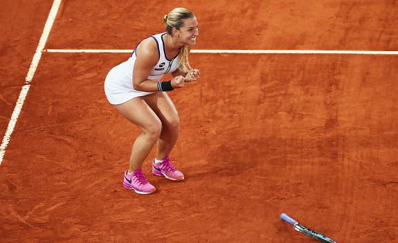 Dominika Cibulkova totally happy after her win today. Photo:Getty Images/Clive Brunskill