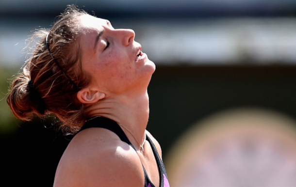 Sara Errani of Italy reacts during her match against Heather Watson of Great Britain on Day Two of The Internazionali BNL d'Italia 2016 on May 09, 2016 in Rome, Italy. (Photo by Dennis Grombkowski/Getty Images)