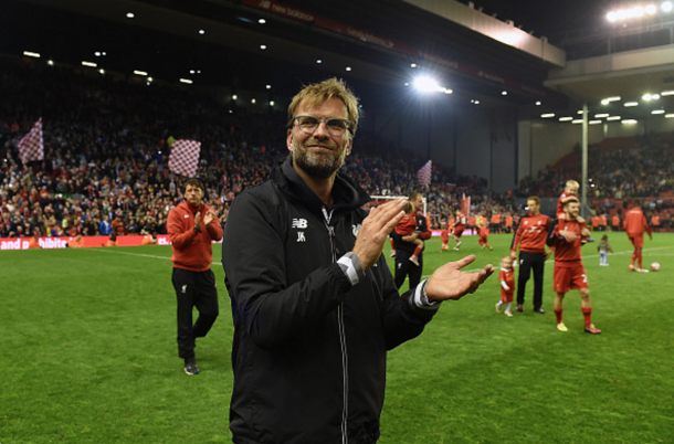 Klopp applauds supporters on his side's lap of honour around Anfield. (Picture: Getty Images)