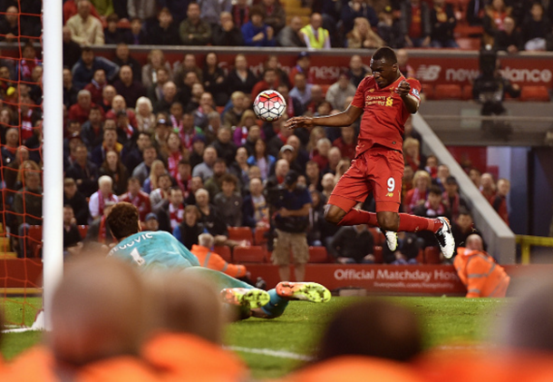 Benteke meets Ojo's cross for Liverpool's late equaliser. (Picture: Getty Images)